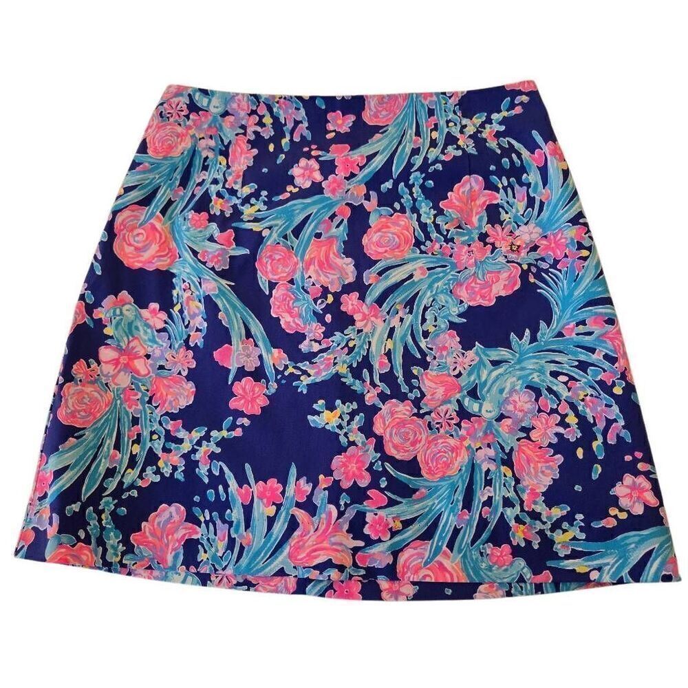 Lilly Pulitzer Womens Izzy Corisica Pink Blue Cotton Blend Lined Skirt Size 8
